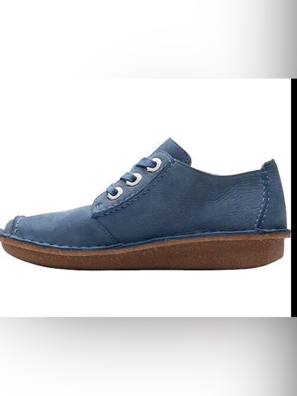 Clarks Funny Dream Women Blue Nubuck Leather Lace Curved Wedge Comfort Shoes 8